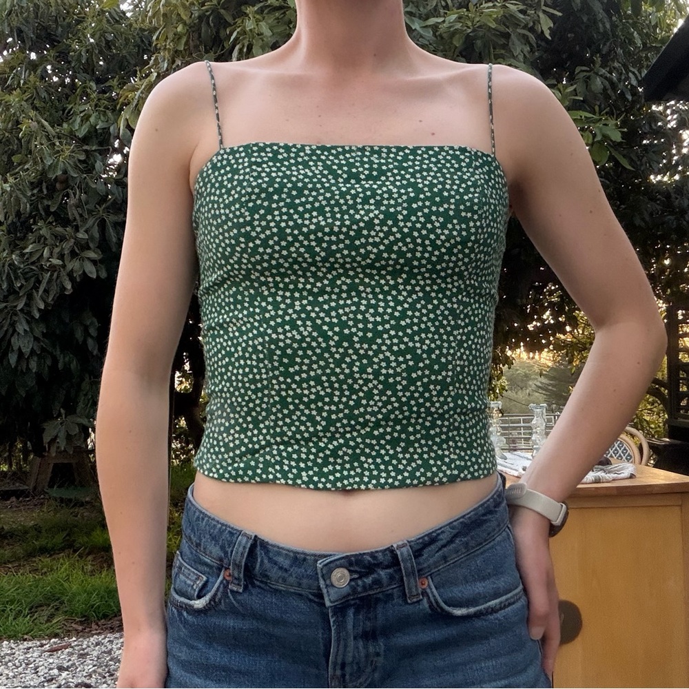 Reformation Green Floral Square-Neck Cami